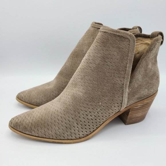 Lucky Brand Shoes - Lucky Brand Loria Leather Suede Perforated Ankle Bootie Tan Brown 9.5
